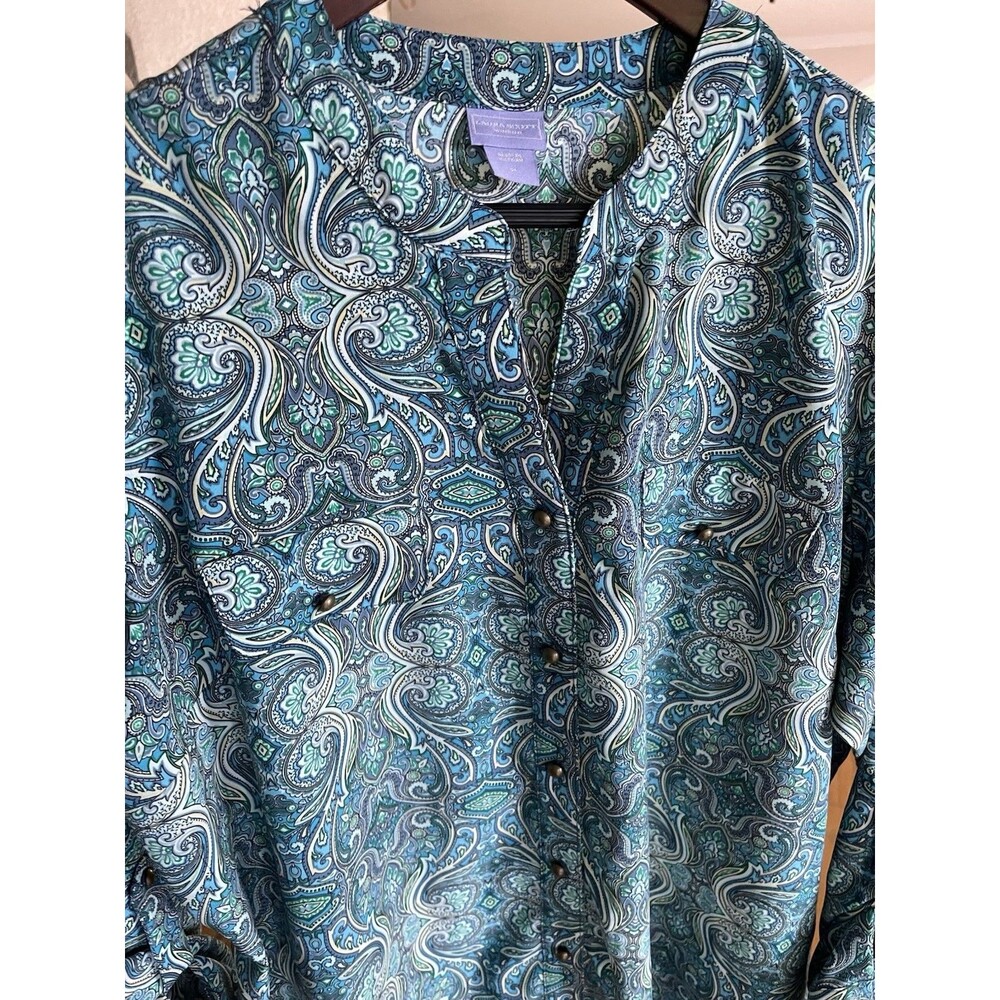 Laura Scott Paisley Blouse Long /Roll-Up Sleeve Chest Pockets Lady 2X